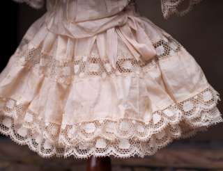   Peach Silk & Lace Dress for Jumeau Bru Steiner Bebe doll 17 18  