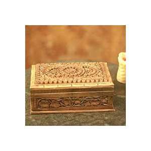    NOVICA Walnut wood jewelry box, Sunflower Ivy