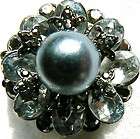 NEW BCBG MAXAZRIA OVERSIZED MULTISTONE PEARL FLORAL RING ELASTIC BAND 