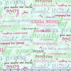 45 Wide Pink Ribbon Companions II Encouragement Green Fabric By The 