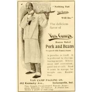  1898 Ad Van Camps Baked Pork Beans Waiter Platter Server Food 
