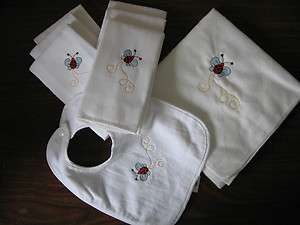 Embroidered Bib, 6 Burp Cloths & Receiving Blanket Set  