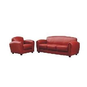    Red 3 Piece Full Leather Sofa & 2 Chairs Set