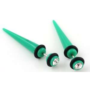  Acrylic Fake Stretchers with Clear CZ   Green   16g x 8mm 