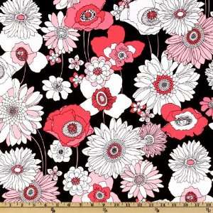  53 Wide Stretch Cotton Sateen Floral Pink/Black Fabric 