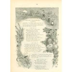    1887 Poem Print Harvest Thanksgiving by A Cantata 