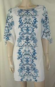 WALLIS IVORY/BLUE PRINT 3/4 SLEEVE TUNIC bnwot  