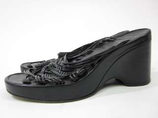 STEPHANE KELIAN Black Leather Slides Wedges Sz 4.5  
