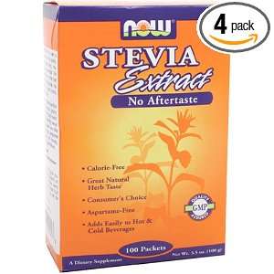 NOW Foods Stevia Extract Packets, 100 Count Boxes (Pack of 4)
