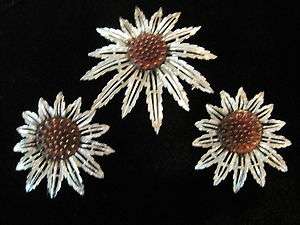 Vintage Sarah Coventry Starburst Sunflower Brooch Earrings Demi Set 