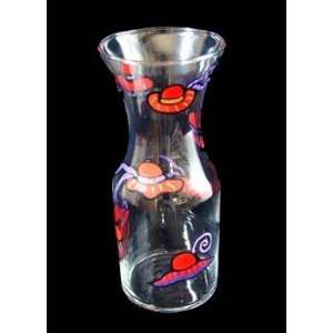 Red Hat Dazzle Design   Hand Painted   Glass Carafe   .5 Liter  