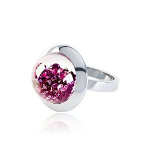  Stardust 4.5Ct Pink Tourmaline 20mm Sapphire Dome Silver Ring 
