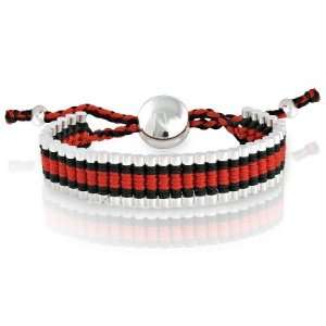 Fad Macrame Adjustable Bracelet Silver Plated Cylinder Shapes with Red 