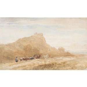   32 inches   Harlech Castle With A Herdsmen And Catt