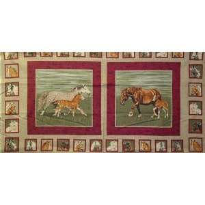  45 Wide Stallions Berry Pillow Panel Fabric By The Yard 