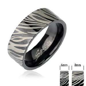  316L Stainless Steel Ring Black IP Ring with Zebra Print 
