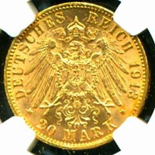 1913 J GERMANY HAMBURG GOLD COIN 20 MARK NGC CERTIFIED GENUINE GRADED 