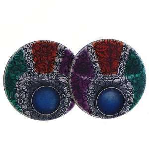 Vintage Silvertone Multi Colored Button Post Earrings Fashion Jewelry