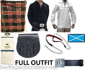   Tartan Scottish Kilt Complete Package Set Belt Shirt Sporran Socks