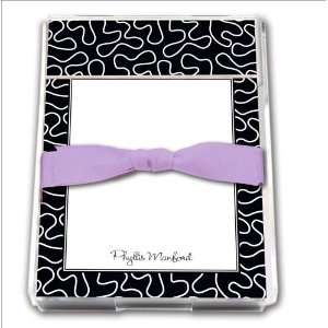  Black & White Squiggles With Orchid Ribbon Notepad Arts 