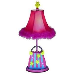   Flower Purse Table Lamp with Pink Feather Shade