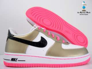 NIKE AIR FORCE PS GIRLS WHITE GOLD PINK SZ 2.5Y (314220 108) GLITTER 