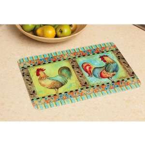    Fresco Roosters Large Glass Cutting Board