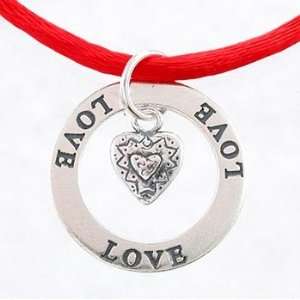  LOVE Affirmation Band Pendant in Sterling Silver with Heart Charm 