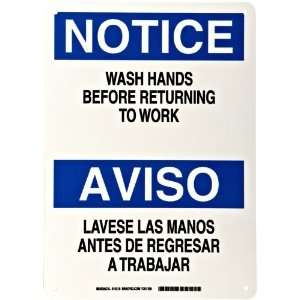   and Blue on White Personal Hygiene Sign, English and Spanish Language