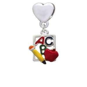  ABC Cutout School Slate European Heart Charm Dangle Bead 