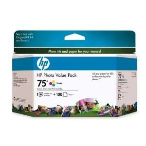  HP 75 Inkjet Cartridge, w/ 100 Photo Sheets, Tri color 
