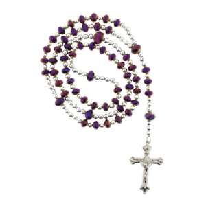  Silver Tone Rosary with 10mm and 8mm Faceted Rondell Beads 