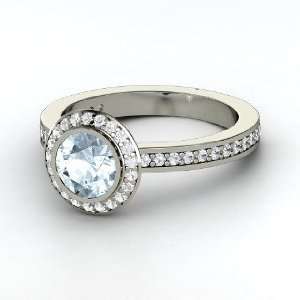  Roxanne Ring, Round Aquamarine Sterling Silver Ring with 