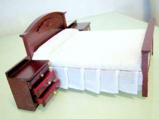Dollhouse miniature Antique Bed & Bedside Cabinet  