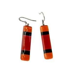 Chilean Handcrafted Rectangular Fused Glass Earrings   Black, Red, and 
