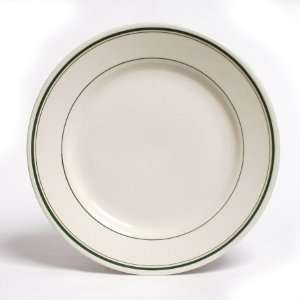   Rim Rolled Edge China Plate   American White with Green Band   2 Dozen