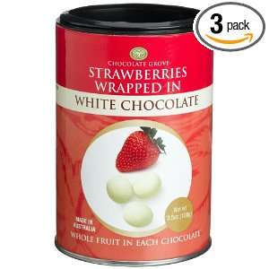 Chocolate Grove Straberries Wrapped in White Chocolate, 3.5 Ounce Tins 