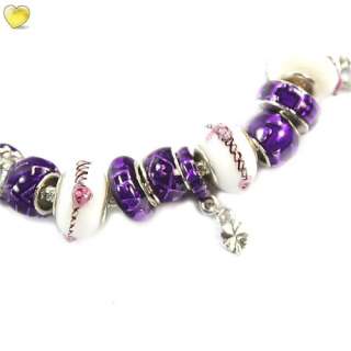 Charming Bracelet Chain Silver With Purple Beads bangle  