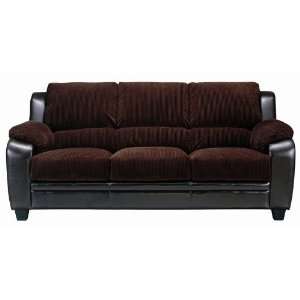  Sofa in Chocolate Corduroy Fabric and Brown Leatherette 