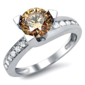   68ct Fancy Brown Round Diamond Engagement Ring 14k White Gold Jewelry