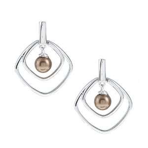  Sterling Silver Chocolate Pearl Square Earrings Jewelry
