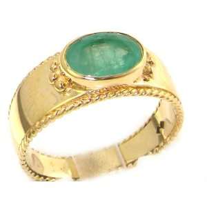 Luxury 9K Yellow Gold Emerald English Solitaire Wedding Band Ring with 