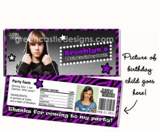 Justin Bieber Candy Bar Wrapper Birthday Party Favors  