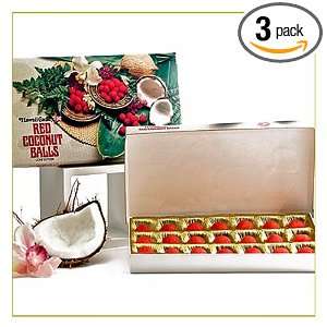 Hawaii Candy Red Coconut Balls, 8 Ounce Gift Boxes (Pack of 3)  
