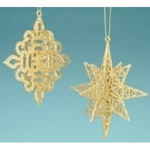   Christmas Morning Gold Glitter Snowflake & Star Ornaments 4.5 Home