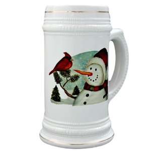 Stein (Glass Drink Mug Cup) Christmas Snowman Wearing 