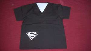 Brand New Black Superman 1 Pocket Scrub Top  