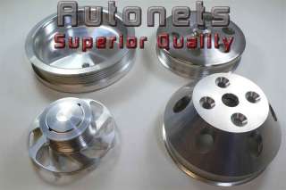 Stain Aluminum Small Block Chevy Short Water Pump Serpentine pulleys 