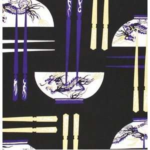  Alfred Shaheen Asian Prints CHOP STICKS Purple AS18 Fabric 