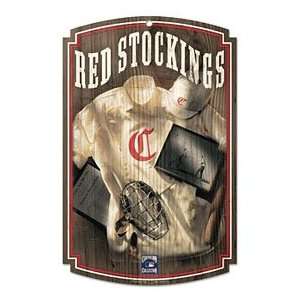 Cincinnati Reds Wood Sign W/ Throwback Red Stockings Jersey